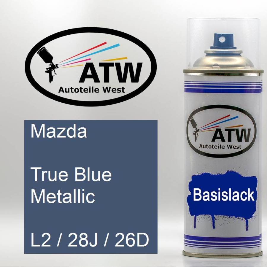 Mazda, True Blue Metallic, L2 / 28J / 26D: 400ml Sprühdose, von ATW Autoteile West.